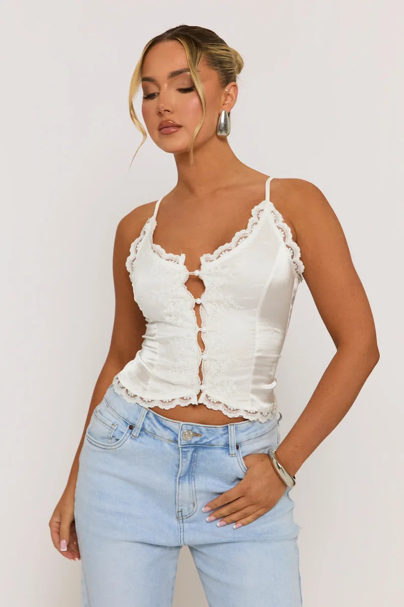 Ivory Satin Lace Trim Button Down Cami - Sanya sold by Rebellious Fashion product image thumbnail 2