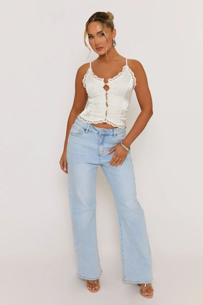 Ivory Satin Lace Trim Button Down Cami - Sanya sold by Rebellious Fashion product image thumbnail 3