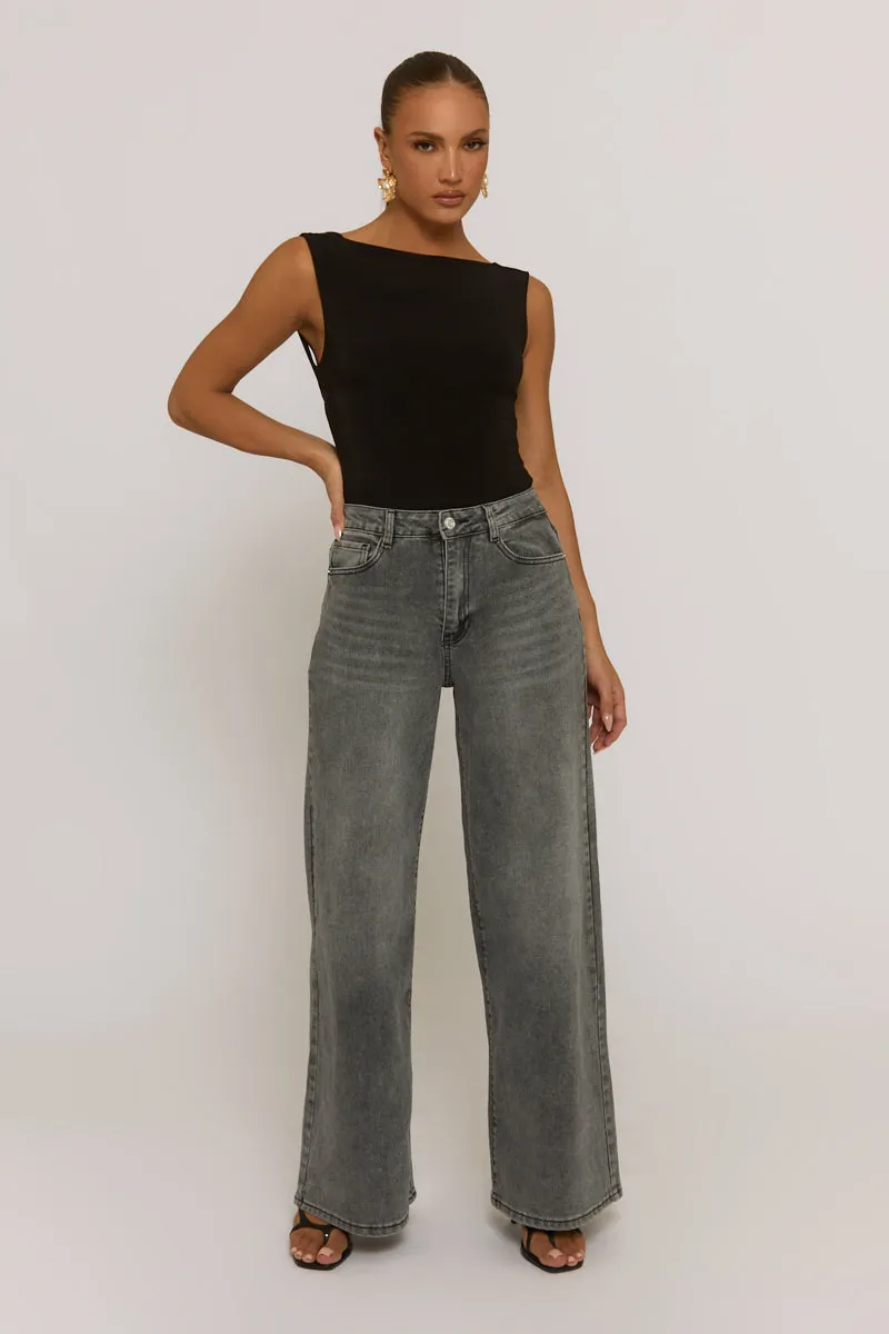 Black Slash Neck Open Back Bodysuit - Aliona sold by Rebellious Fashion product image thumbnail 2