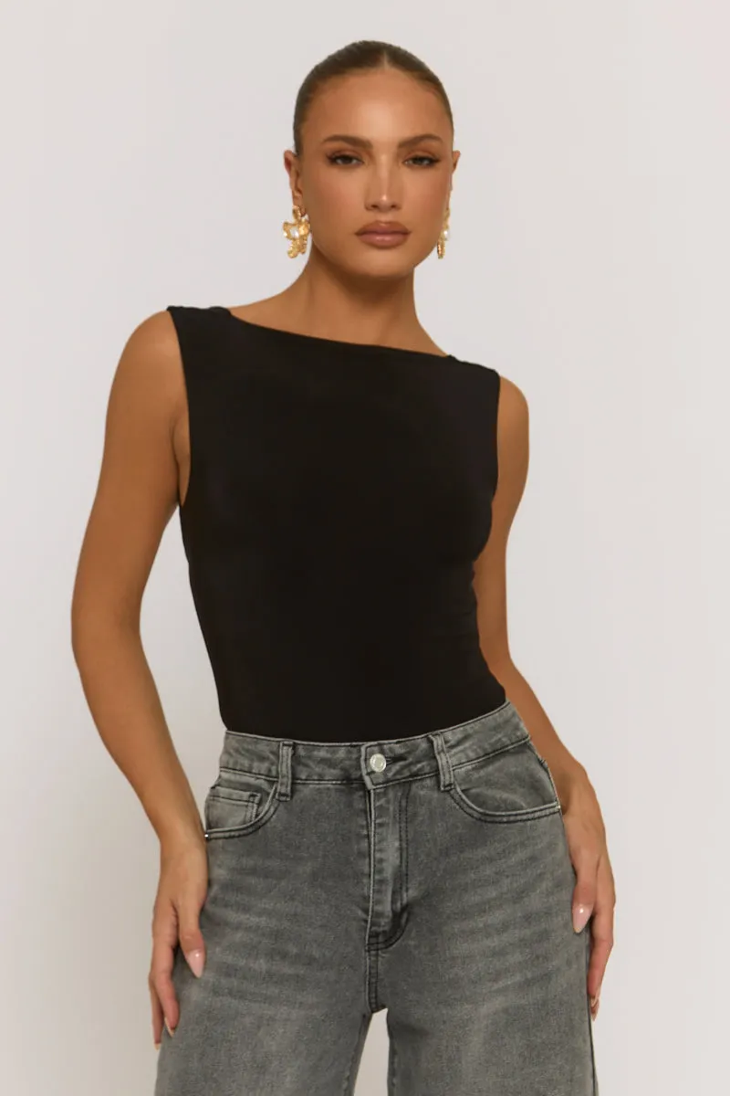 Black Slash Neck Open Back Bodysuit - Aliona sold by Rebellious Fashion product image thumbnail 3