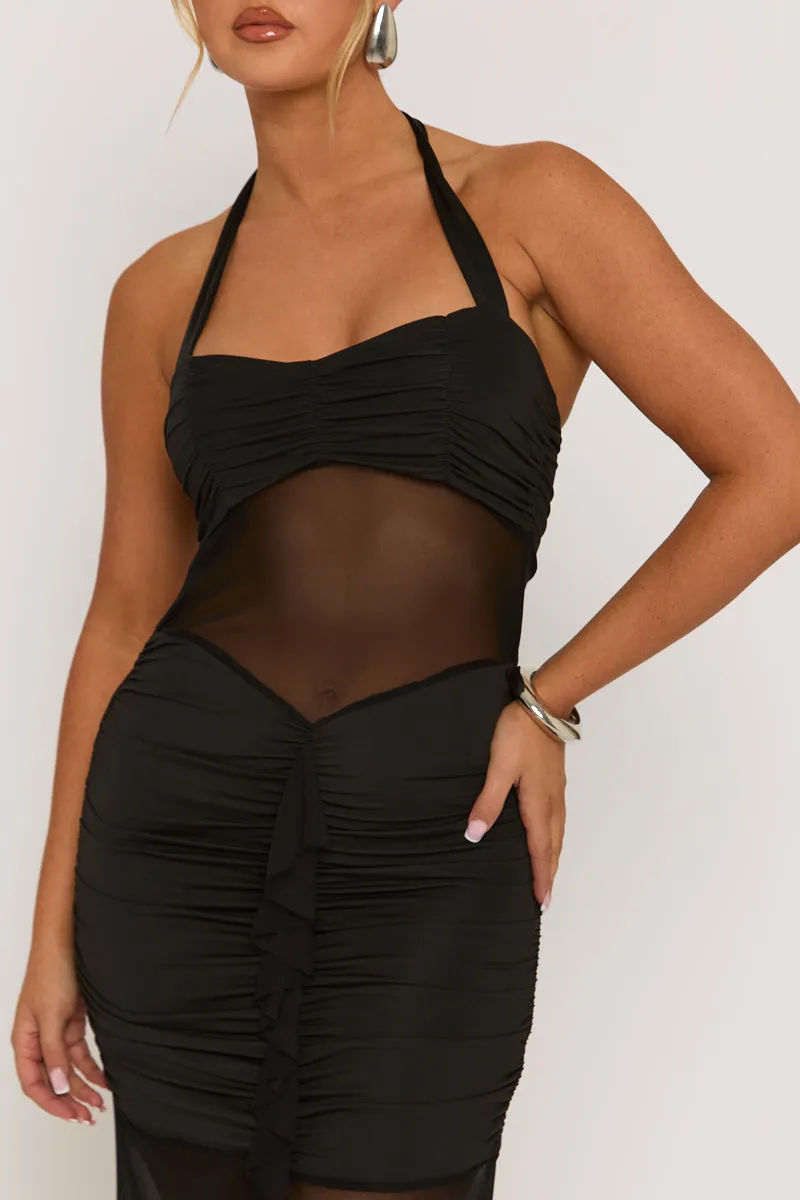 Black Semi Sheer Ruffle Front Mesh Maxi Dress - Arisha sold by Rebellious Fashion product image thumbnail 4