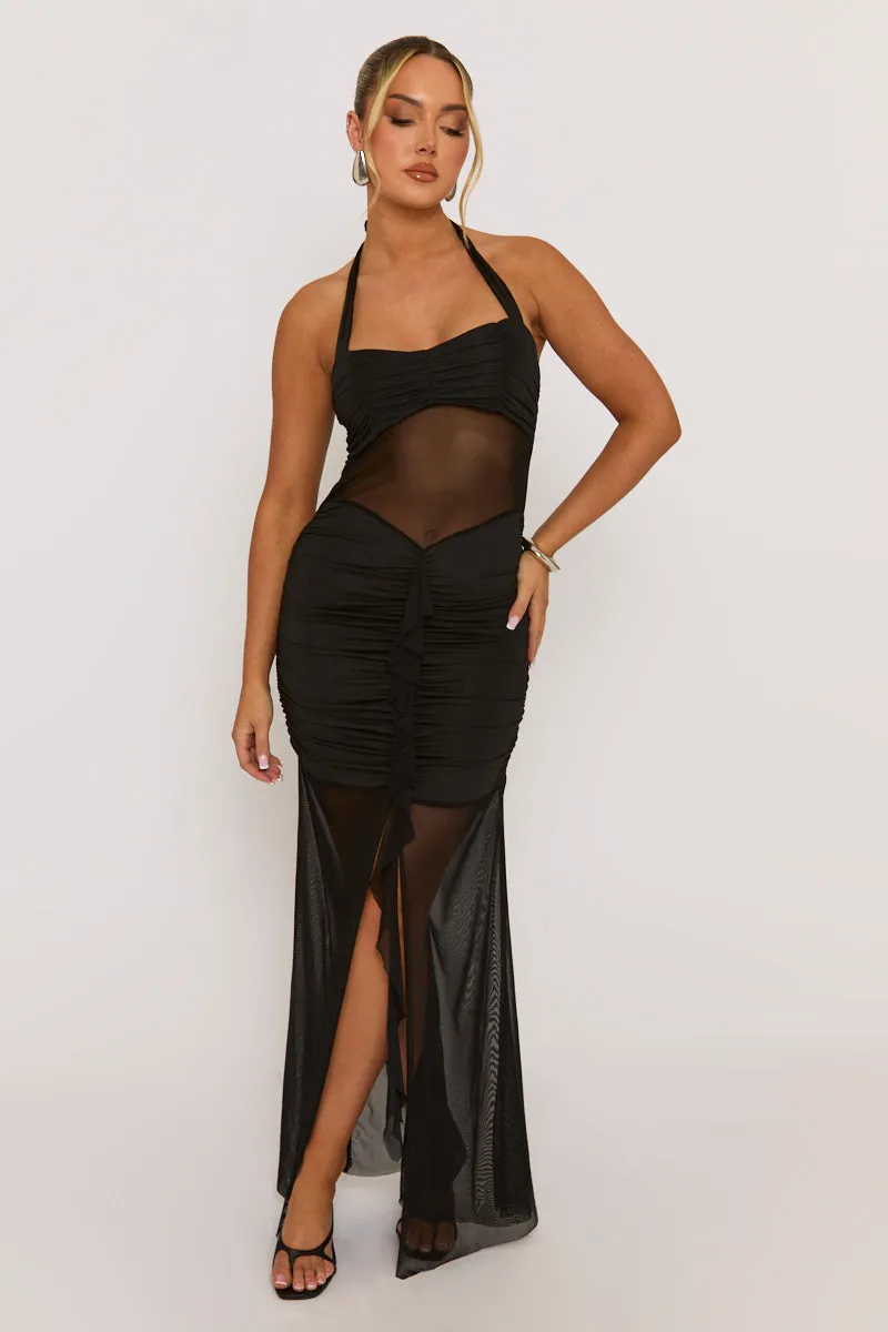 Black Semi Sheer Ruffle Front Mesh Maxi Dress - Arisha sold by Rebellious Fashion product image thumbnail 2