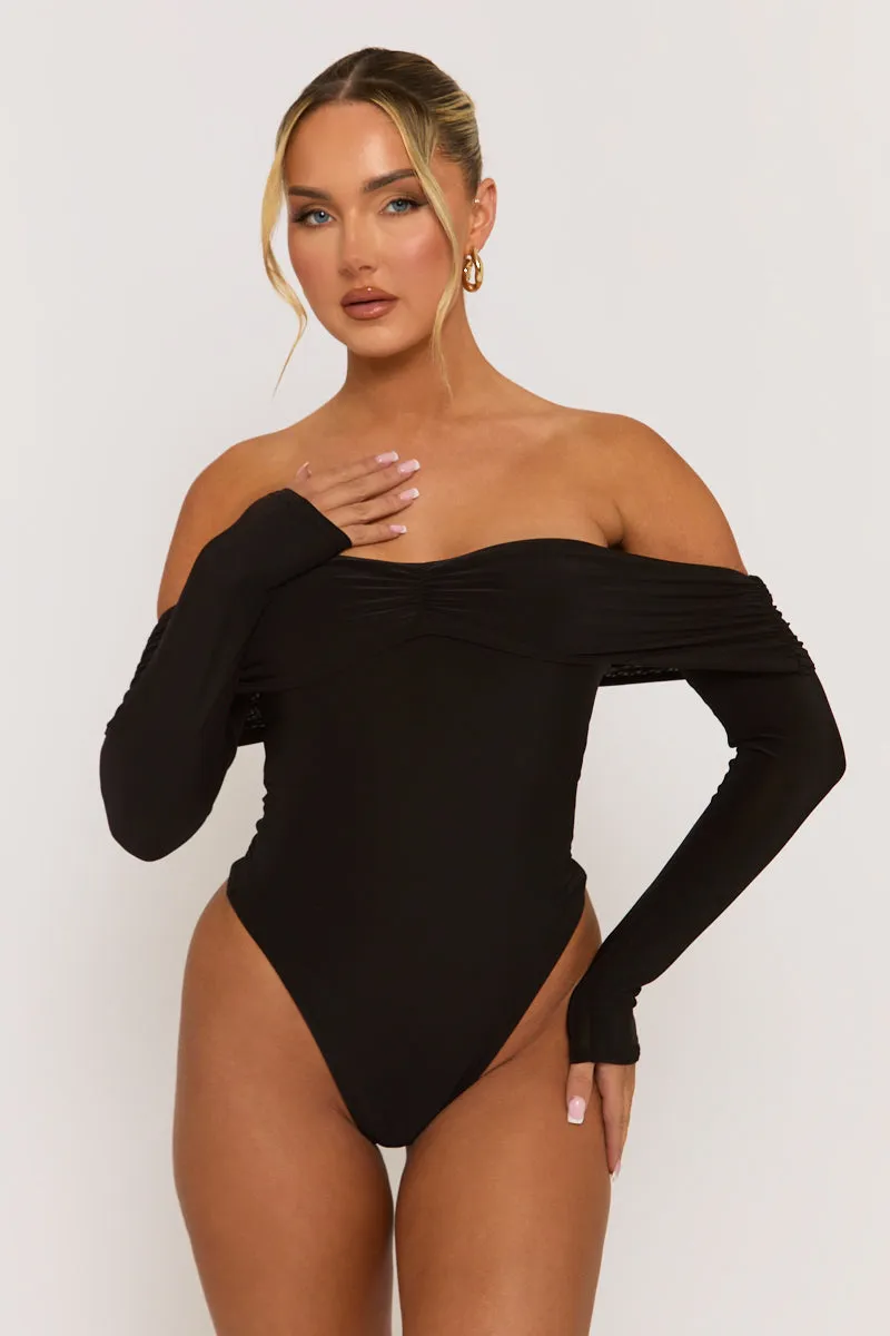 Black Twist Bardot Bodysuit - Luiza sold by Rebellious Fashion product image thumbnail 3