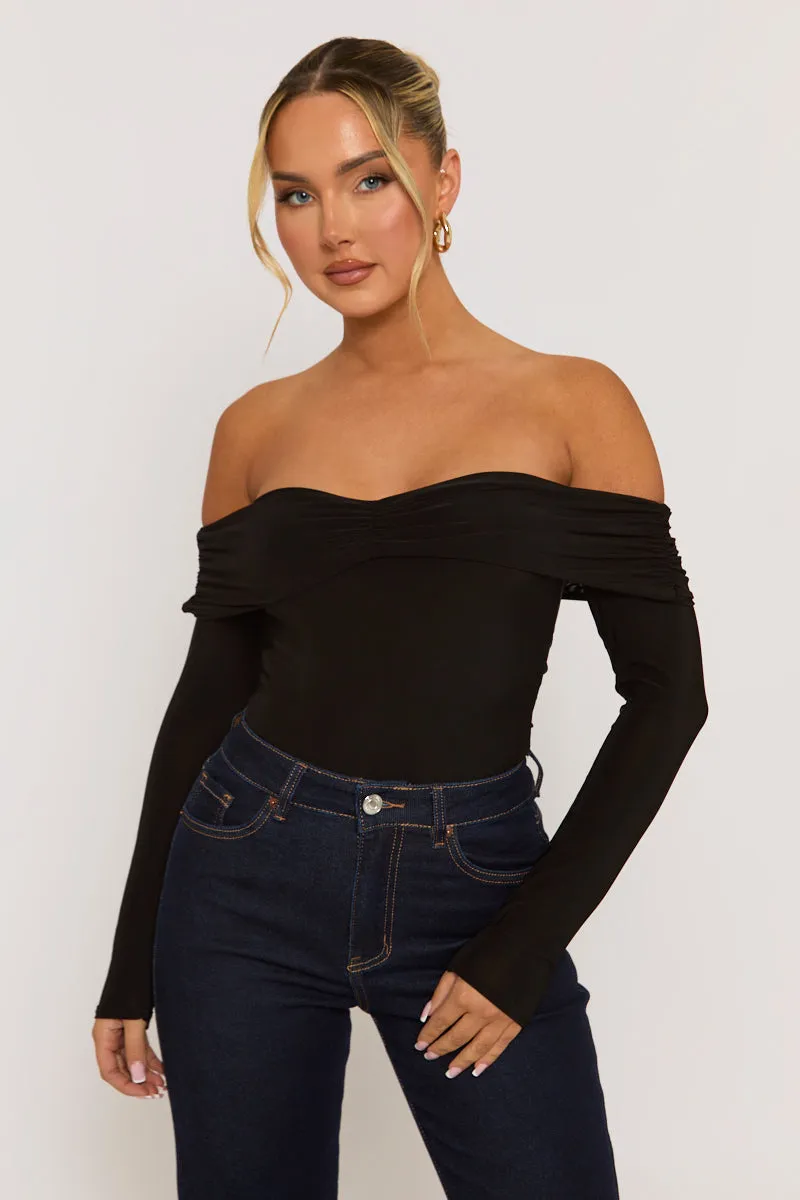 Black Twist Bardot Bodysuit - Luiza sold by Rebellious Fashion