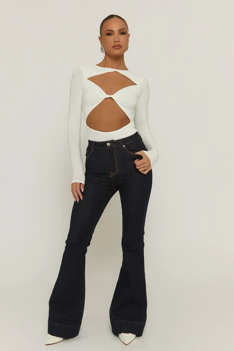 Ivory Cut Out Twist Front Bodysuit - Raisa sold by Rebellious Fashion product image thumbnail 2