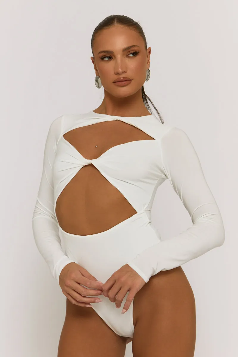 Ivory Cut Out Twist Front Bodysuit - Raisa sold by Rebellious Fashion product image thumbnail 4