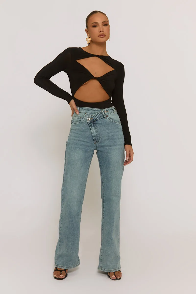 Black Cut Out Twist Front Bodysuit - Raisa sold by Rebellious Fashion product image thumbnail 2