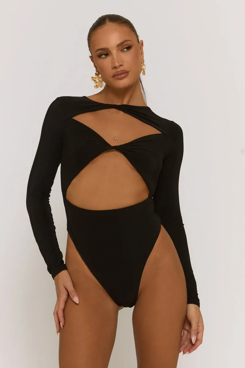 Black Cut Out Twist Front Bodysuit - Raisa sold by Rebellious Fashion product image thumbnail 4