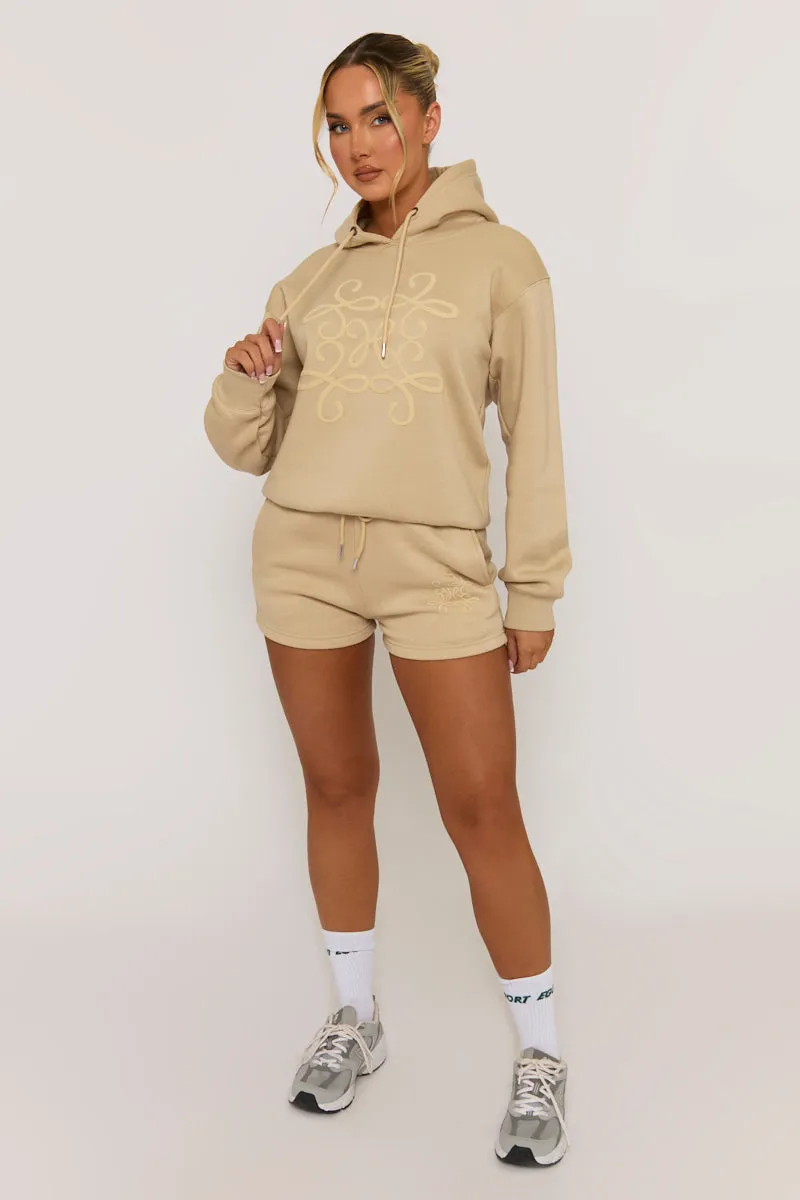 Beige Marl Swirl Motif Hoodie & Shorts Loungewear Co-ord Set - Dimity sold by Rebellious Fashion product image thumbnail 4