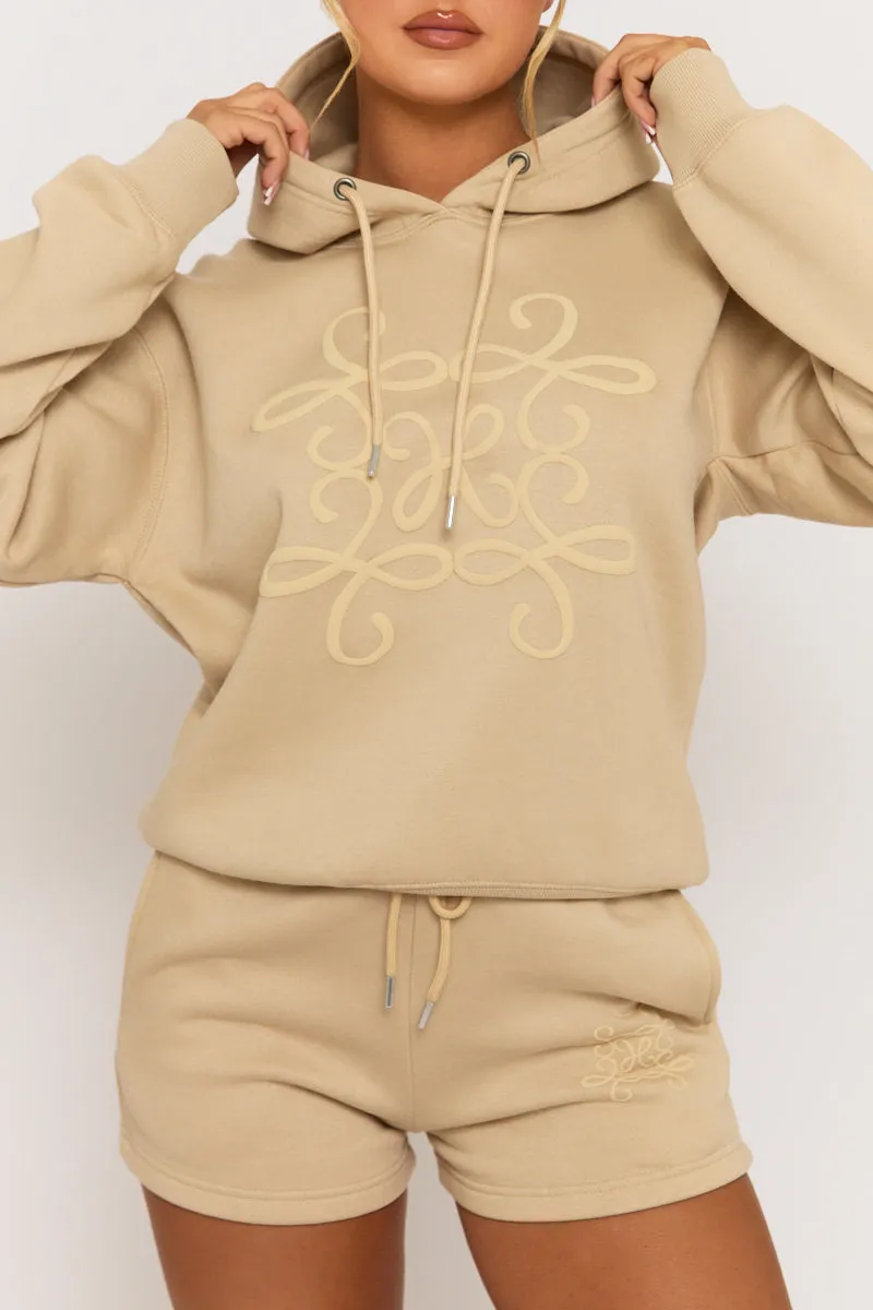 Beige Marl Swirl Motif Hoodie & Shorts Loungewear Co-ord Set - Dimity sold by Rebellious Fashion product image thumbnail 3