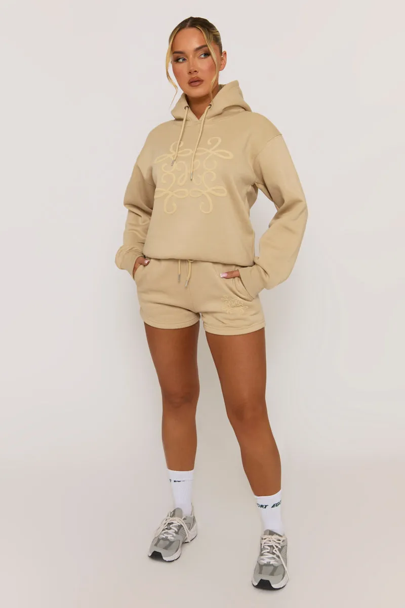 Beige Marl Swirl Motif Hoodie & Shorts Loungewear Co-ord Set - Dimity sold by Rebellious Fashion product image thumbnail 2