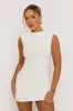 White High Neck Shoulder Pad Ruched Mini Dress - Selma sold by Rebellious Fashion