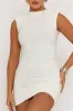 White High Neck Shoulder Pad Ruched Mini Dress - Selma sold by Rebellious Fashion