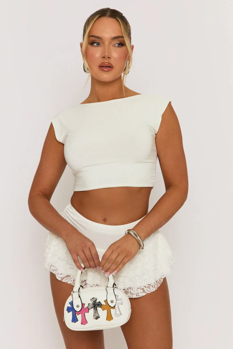 White Ruffle Lace Mini Skirt - Charla sold by Rebellious Fashion product image thumbnail 2