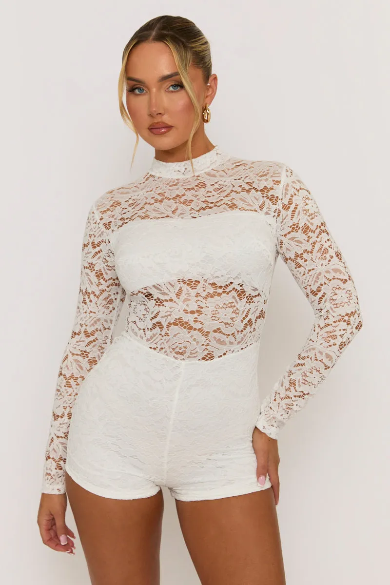 White High Neck Lace Playsuit - Demi sold by Rebellious Fashion product image thumbnail 4