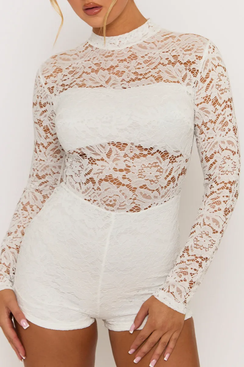 White High Neck Lace Playsuit - Demi sold by Rebellious Fashion product image thumbnail 3
