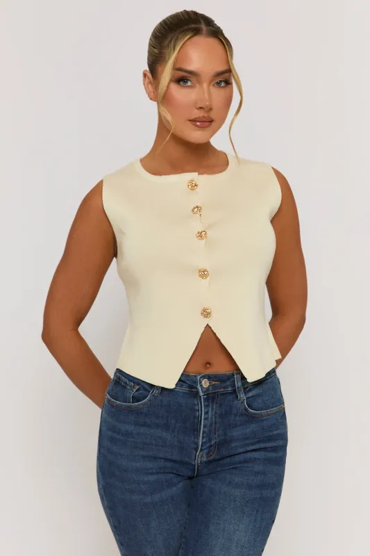 Cream Knitted Square Neck Waistcoat - Karyn sold by Rebellious Fashion