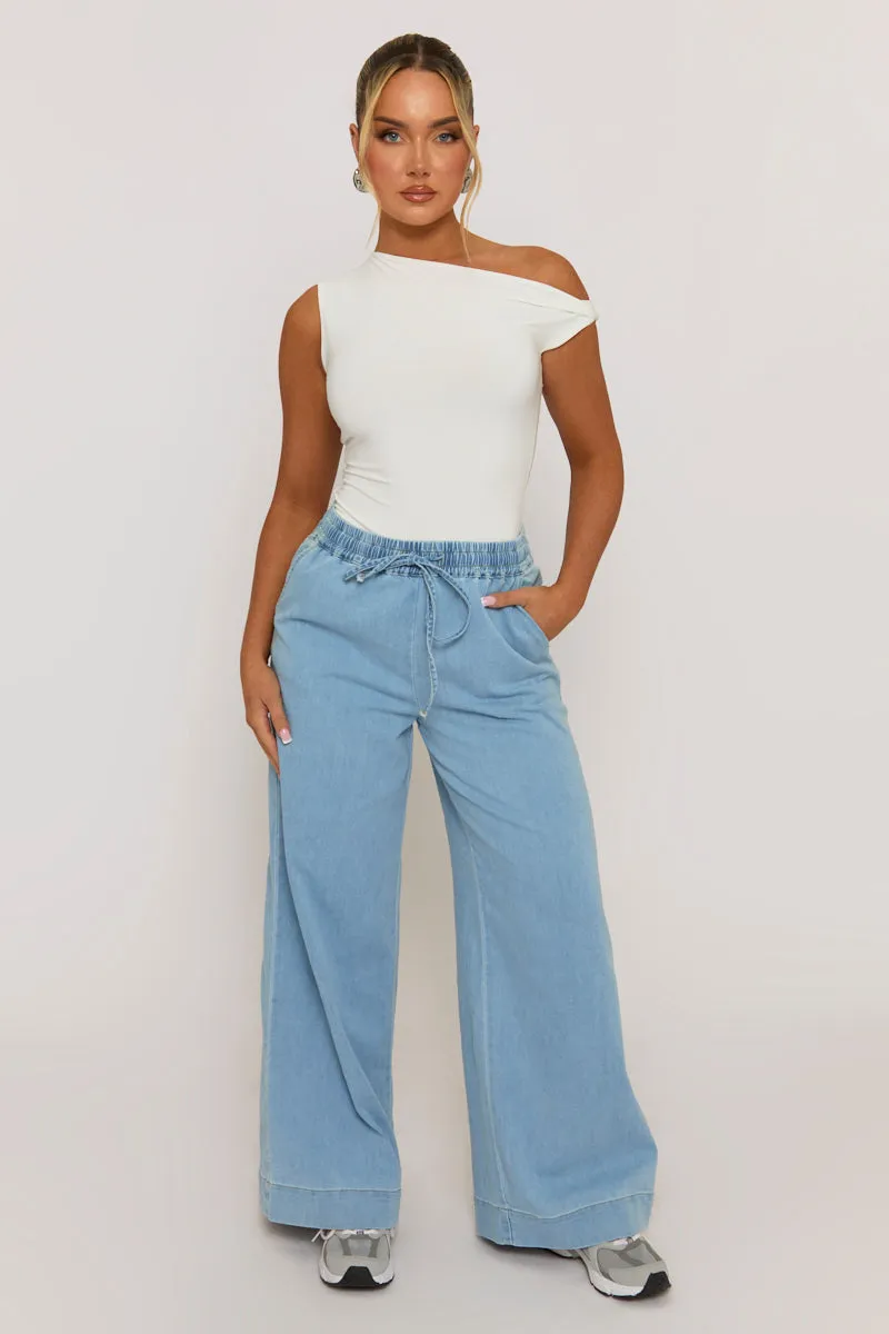 Light Blue Wash Elasticated Waist Wide Leg Jeans - Paddy sold by Rebellious Fashion product image thumbnail 3