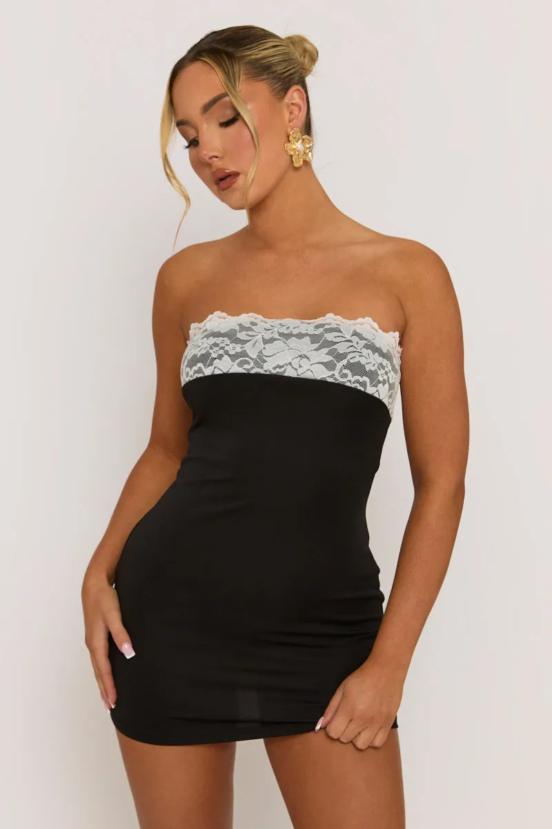 Black Lace Bust Bandeau Mini Dress - Kyoto sold by Rebellious Fashion