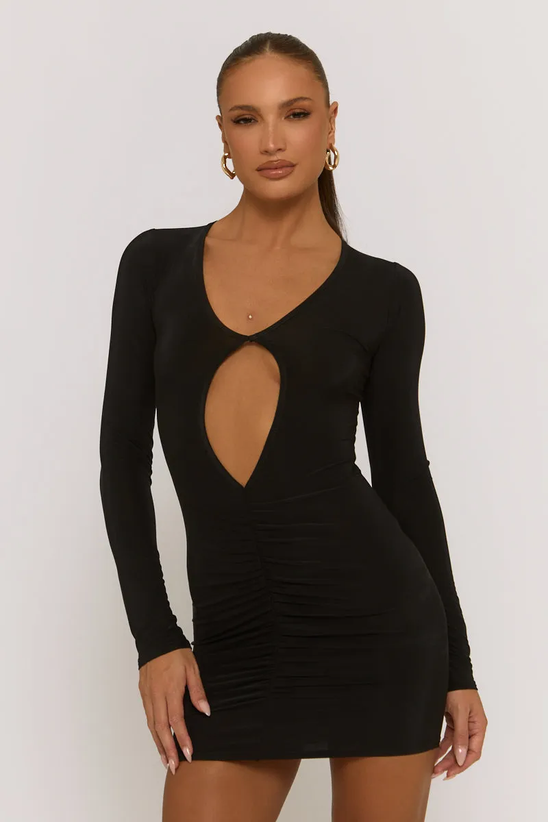 Black Cut Out Ruched Front Mini Dress - Venetia sold by Rebellious Fashion product image thumbnail 2