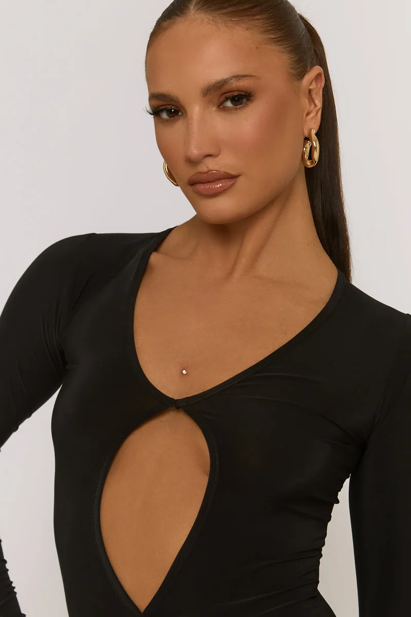 Black Cut Out Ruched Front Mini Dress - Venetia sold by Rebellious Fashion product image thumbnail 3