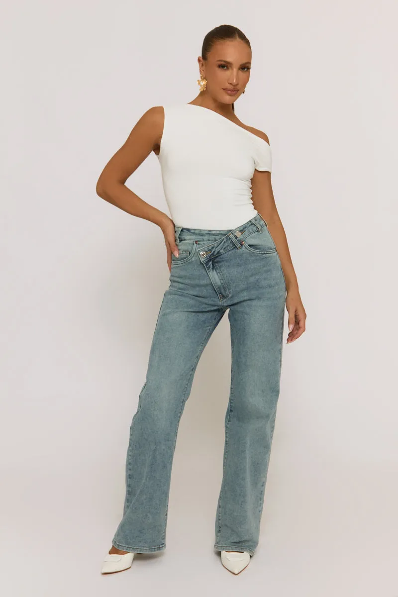 White Asymmetric Off Shoulder Bodysuit - Misba sold by Rebellious Fashion product image thumbnail 2