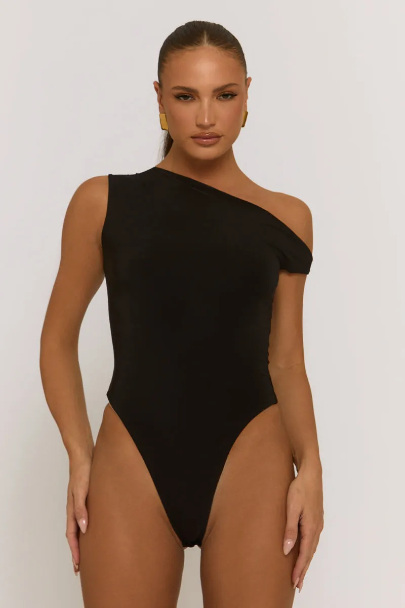 Black Asymmetric Off Shoulder Bodysuit - Misba sold by Rebellious Fashion product image thumbnail 4