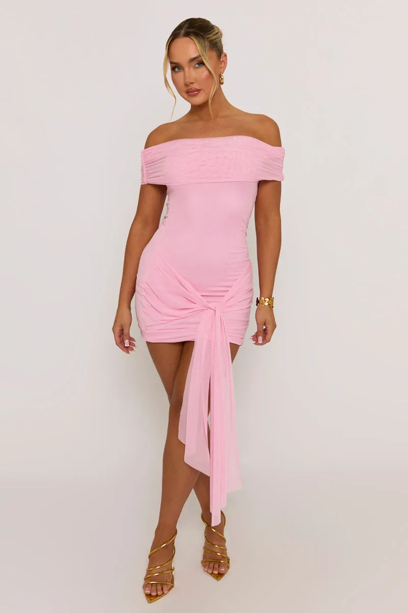 Pink Mesh Bardot Mini Dress - Evelina sold by Rebellious Fashion product image thumbnail 3