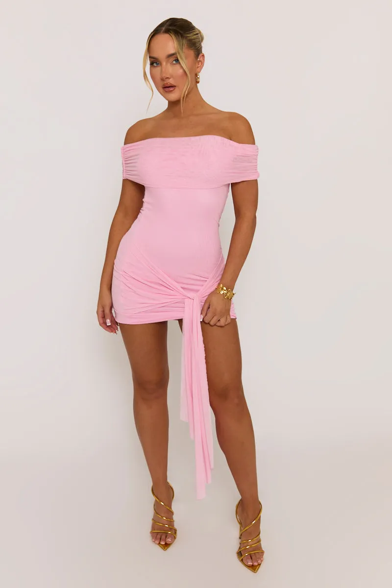 Pink Mesh Bardot Mini Dress - Evelina sold by Rebellious Fashion