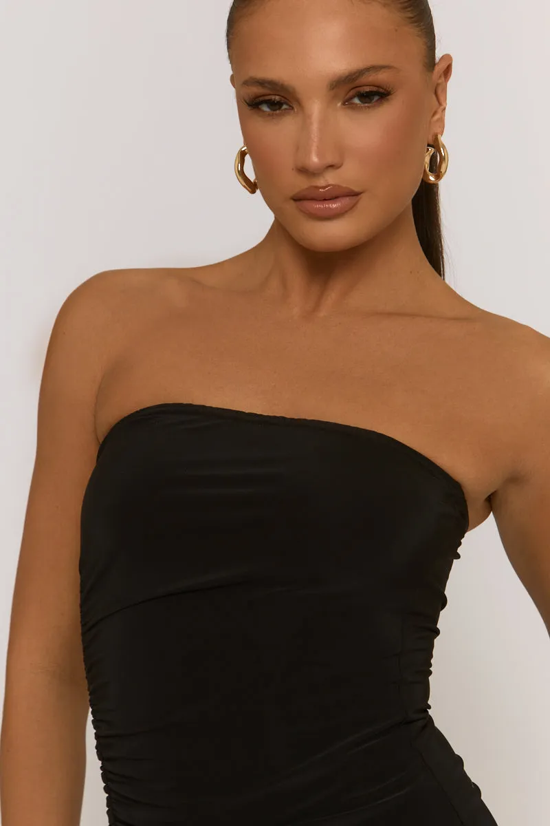 Black Front Split Ruched Bodycon Mini Dress - Tyler sold by Rebellious Fashion product image thumbnail 3