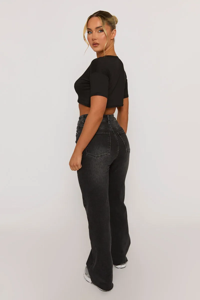 Black Lace Insert Cropped Tshirt - Mina sold by Rebellious Fashion product image thumbnail 5