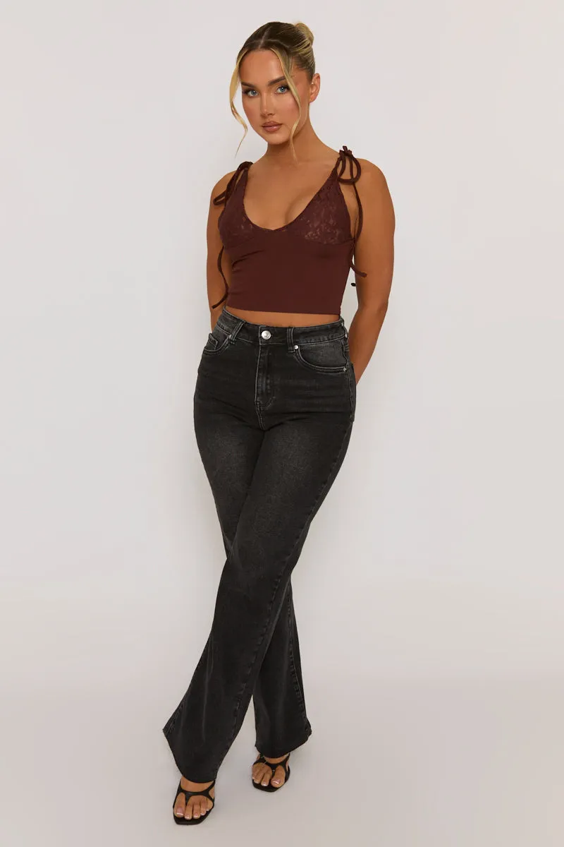 Brown Lace Bust Tie Shoulder Cami Top - Melton sold by Rebellious Fashion product image thumbnail 3