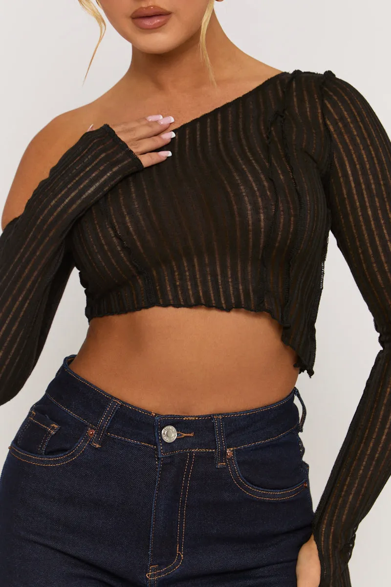Black Semi Sheer Off Shoulder Top - Carolina sold by Rebellious Fashion product image thumbnail 4
