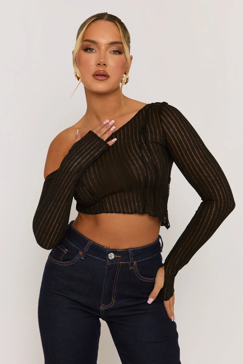 Black Semi Sheer Off Shoulder Top - Carolina sold by Rebellious Fashion