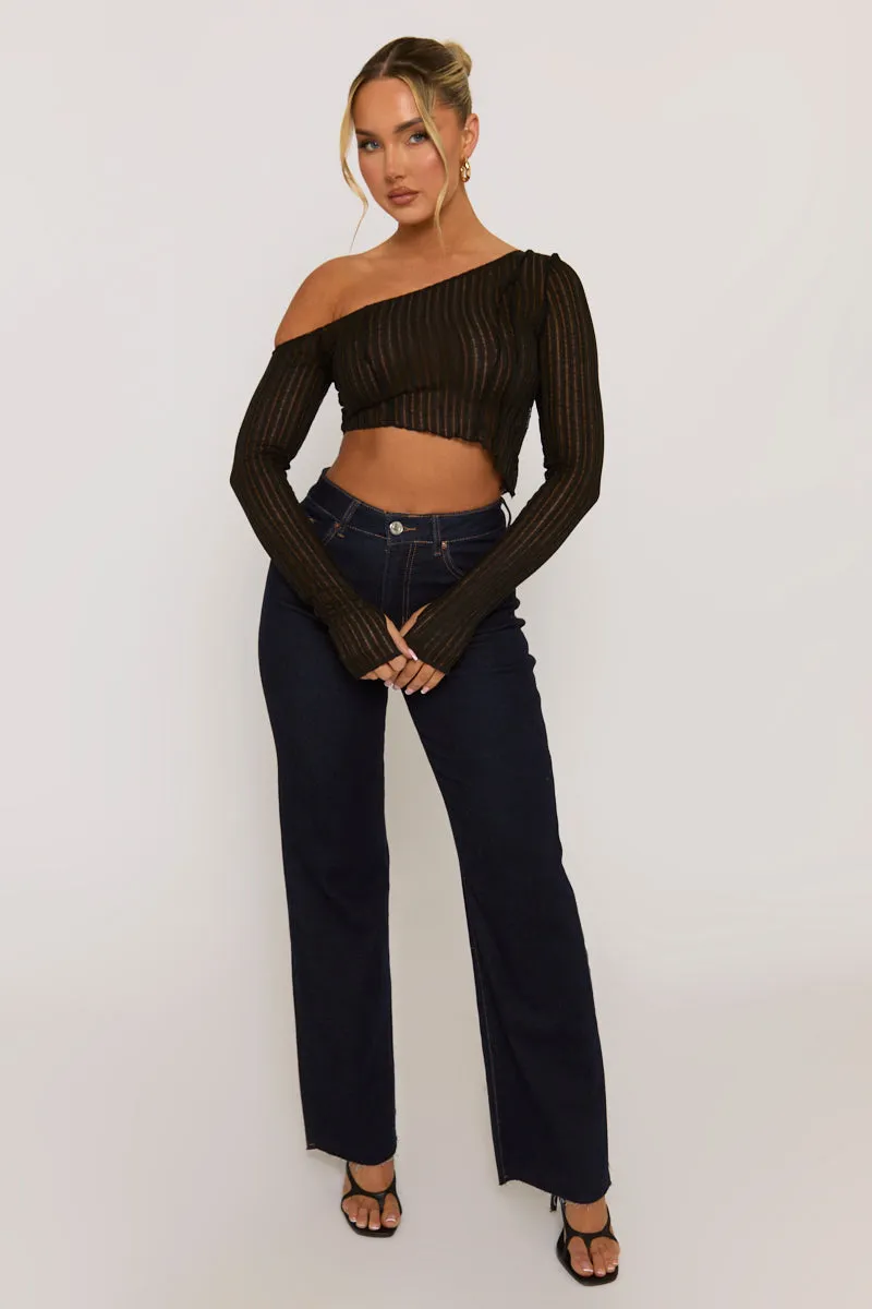 Black Semi Sheer Off Shoulder Top - Carolina sold by Rebellious Fashion product image thumbnail 2