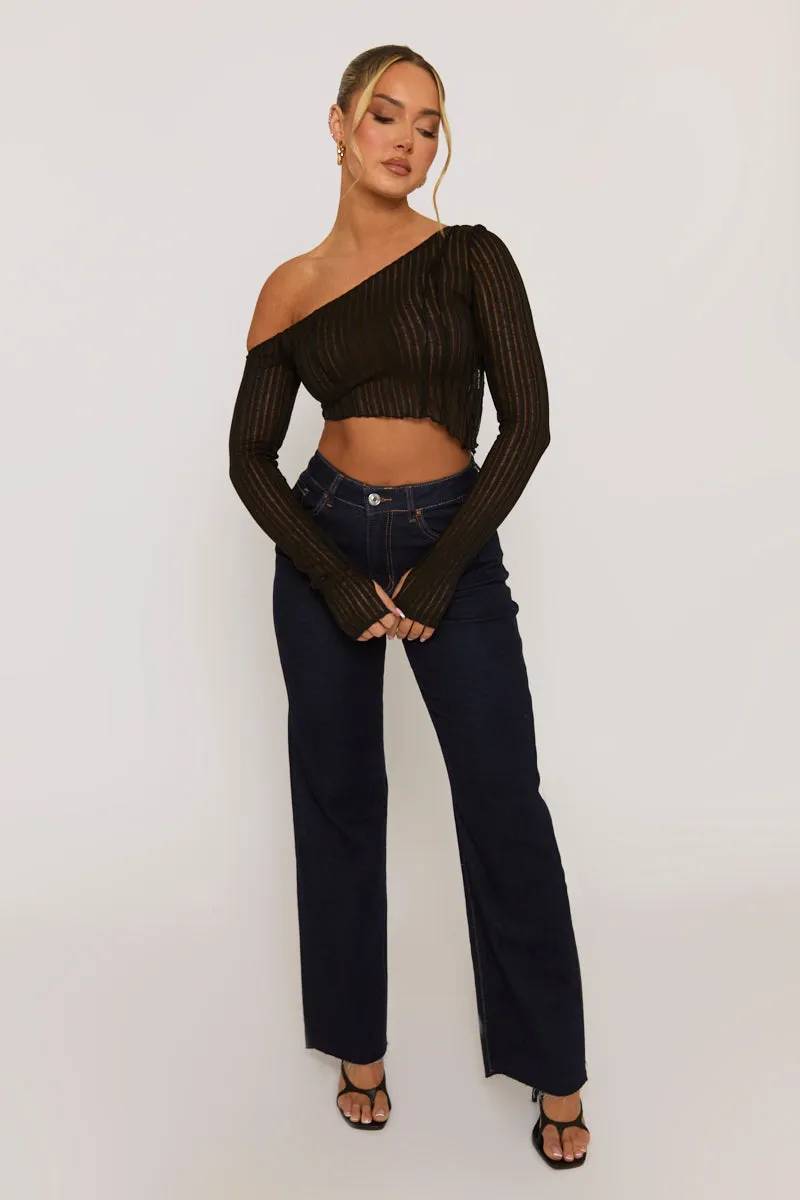 Black Semi Sheer Off Shoulder Top - Carolina sold by Rebellious Fashion product image thumbnail 3