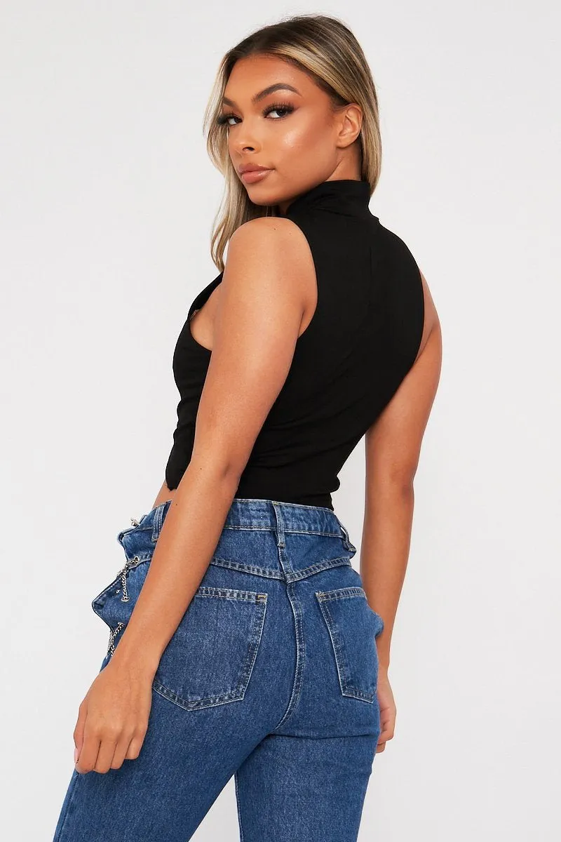 Black High Neck Lace Up Detail Sleeveless Crop Top - Jeniya sold by Rebellious Fashion product image thumbnail 4