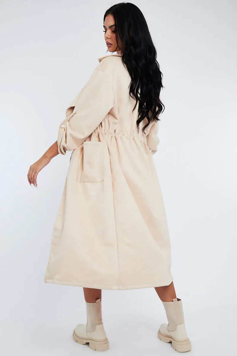Cream Suede Relaxed Tie Waist Trench Coat - Rora sold by Rebellious Fashion product image thumbnail 4