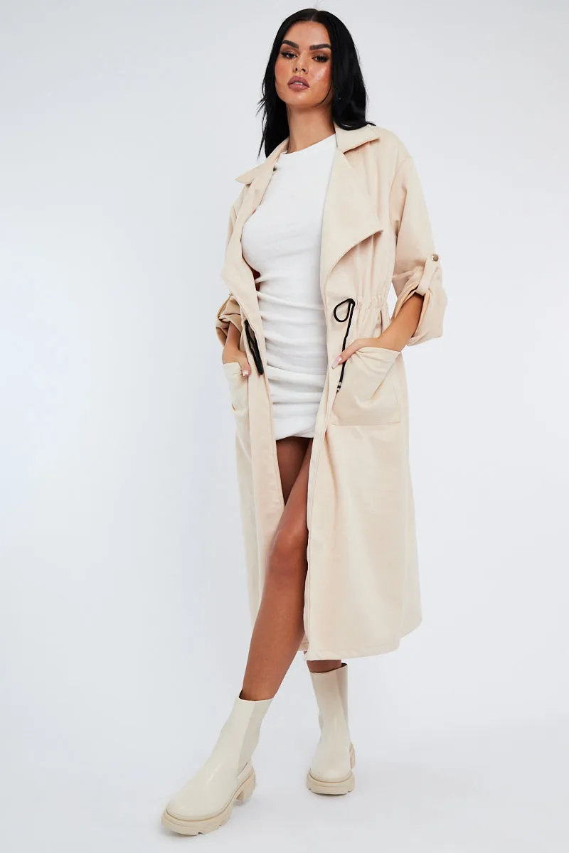 Cream Suede Relaxed Tie Waist Trench Coat - Rora sold by Rebellious Fashion product image thumbnail 5