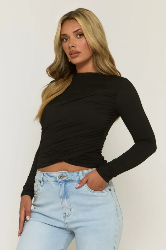 Black Twist Long Sleeve Top - Inara sold by Rebellious Fashion
