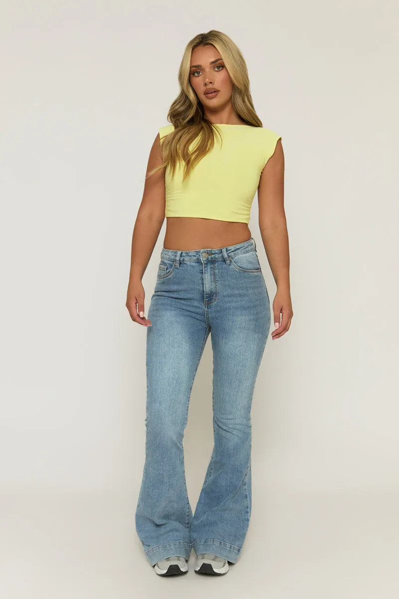 Mid Blue Washed Stretch Flared Leg Jeans - Briani sold by Rebellious Fashion product image thumbnail 2