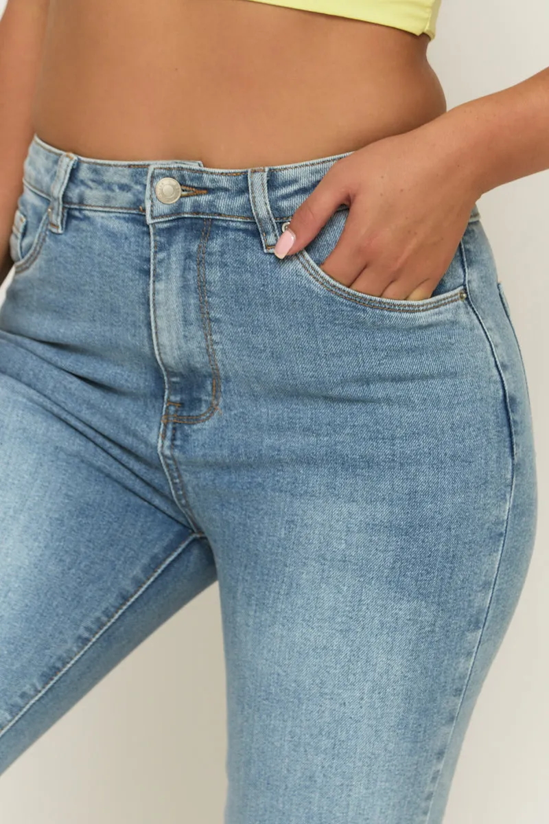 Mid Blue Washed Stretch Flared Leg Jeans - Briani sold by Rebellious Fashion product image thumbnail 4