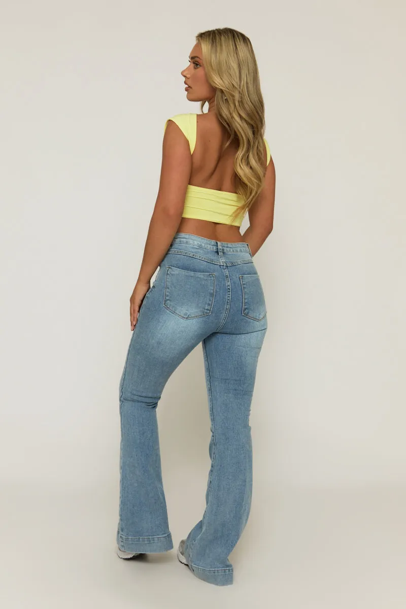 Mid Blue Washed Stretch Flared Leg Jeans - Briani sold by Rebellious Fashion product image thumbnail 5
