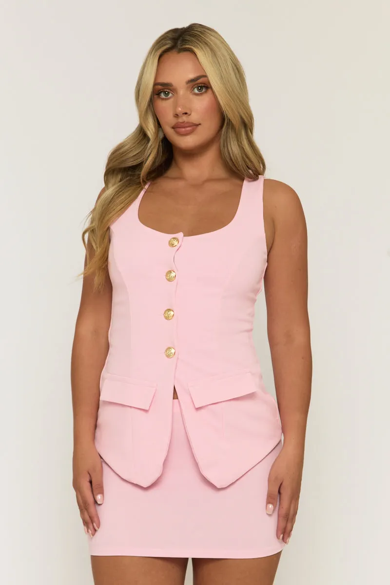 Pink Tailored Waistcoat and Skirt Co-ord Set - Louella sold by Rebellious Fashion