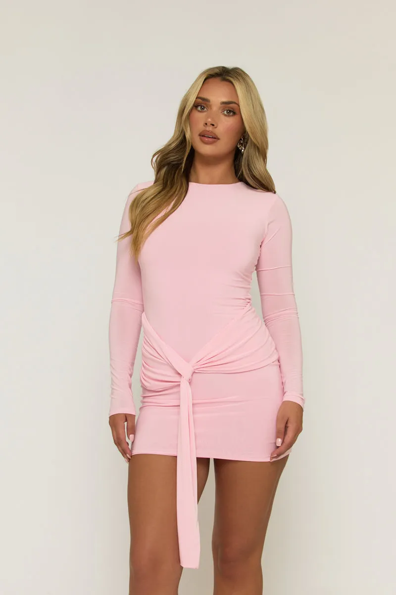 Pink Knot Front Long Sleeve Mini Dress - Juliet sold by Rebellious Fashion product image thumbnail 4