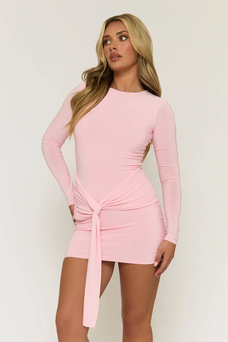 Pink Knot Front Long Sleeve Mini Dress - Juliet sold by Rebellious Fashion product image thumbnail 3