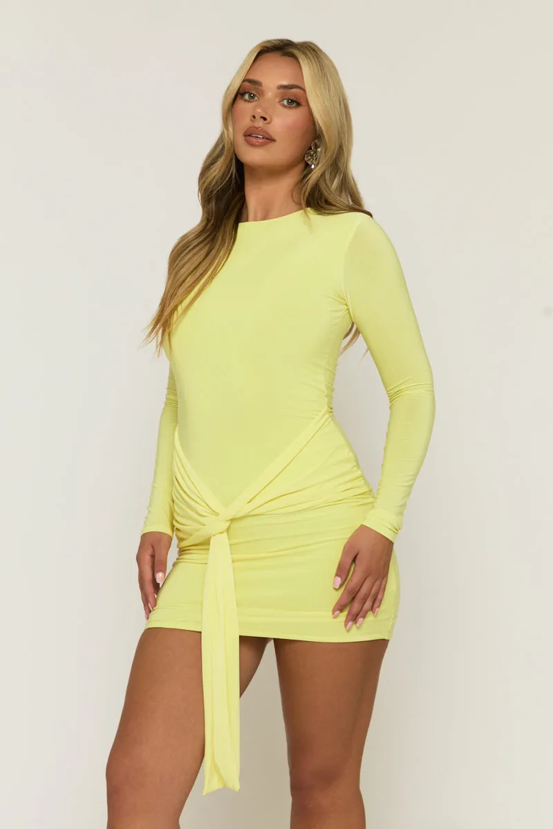 Yellow Knot Front Long Sleeve Mini Dress - Juliet sold by Rebellious Fashion product image thumbnail 2