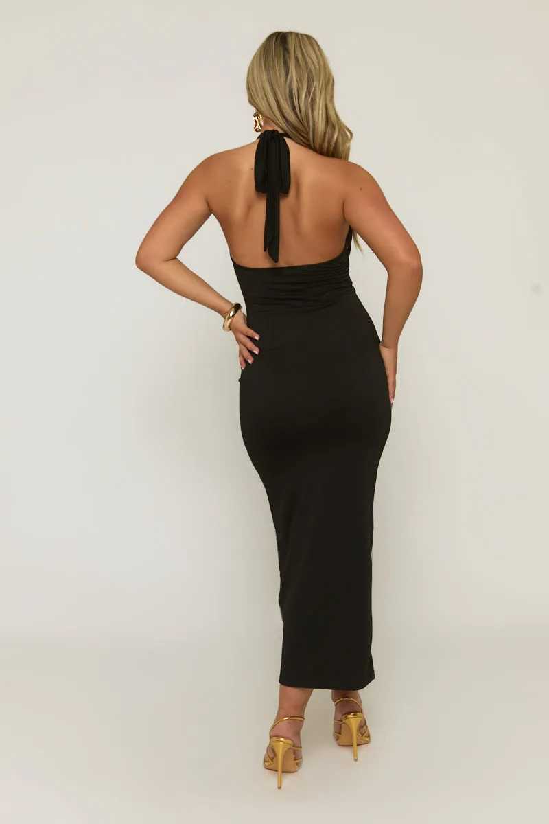 Black Cut Out Shell Trim Halter Maxi Dress - Audrey sold by Rebellious Fashion product image thumbnail 5