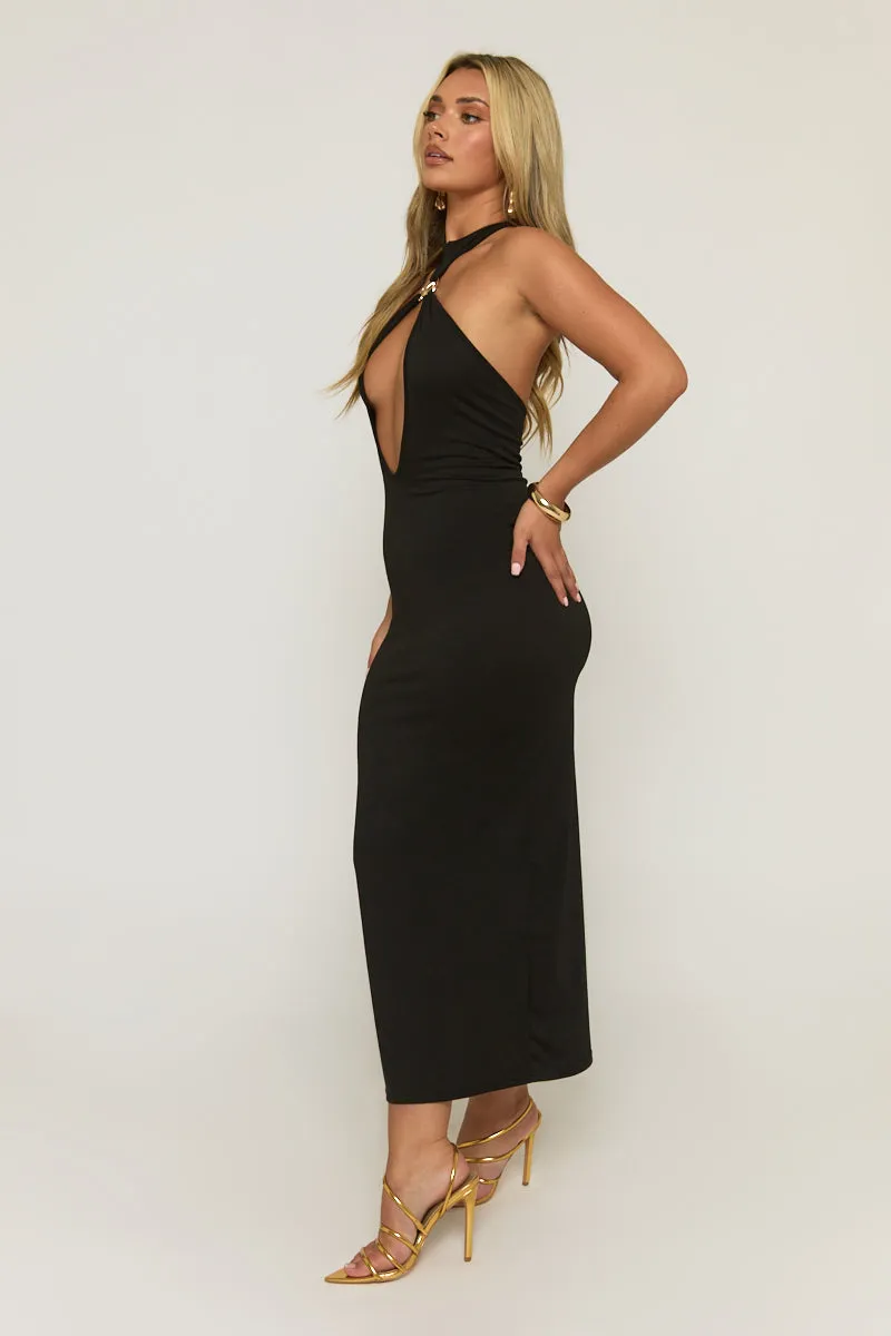 Black Cut Out Shell Trim Halter Maxi Dress - Audrey sold by Rebellious Fashion product image thumbnail 4
