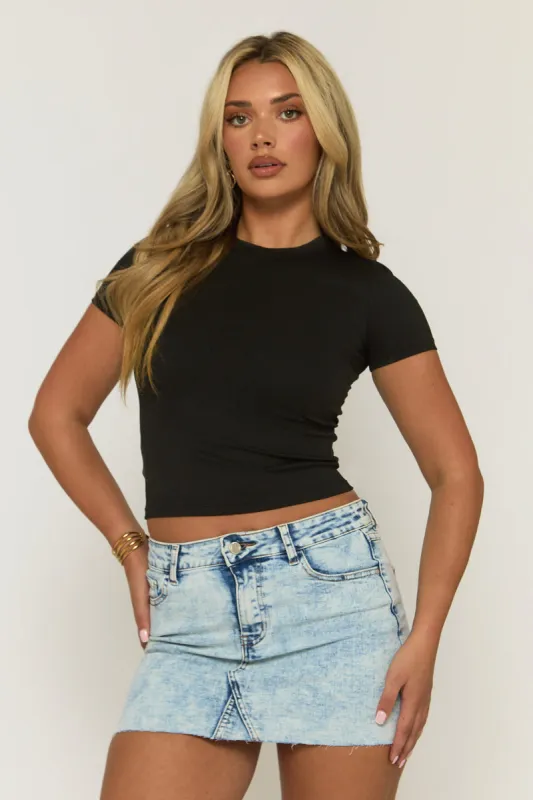 Acid Wash Blue Denim Mini Skirt - Melania sold by Rebellious Fashion